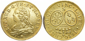 FRANKREICH *** Frankreichs Könige, Kaiser und Republiken ***
Ludwig XV., 1715 - 1774 Louis d'or 1730 S, Reims. Fr. 461; KM # 489.19. 8.10 g. Fassungs...