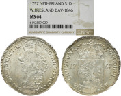 NIEDERLANDE WESTFRIESLAND
 Silber-Dukat 1757. In US-Plastikholder der NGC mit der Bewertung MS 64 (6142509-029). Dav. 1846. Sehr selten in dieser Erh...