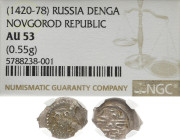 RUSSLAND NOWGOROD
Vasily Dmitrievich, 1389-1425. Denga In US-Plastikholder der NGC mit der Bewertung AU 53 (5788238-001). 0.55 g. Selten in dieser Er...