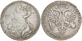 RUSSLAND GROSSFUERSTENTUM / KAISERREICH
Katharina I., 1725 - 1727. Rubel 1726, Moskau, Roter Münzhof. Bitkin 31; Diakov 17; Dav. 1664. 27.52 g. R Ger...