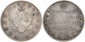 RUSSLAND GROSSFUERSTENTUM / KAISERREICH
Alexander I., 1801 - 1825. Rubel 1809, St. Petersburg. Bitkin 73. 20.43 g. Winz. Graffiti, fast sehr schön