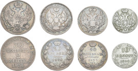 RUSSLAND GROSSFUERSTENTUM / KAISERREICH
Nikolaus I., 1825 - 1855. 30 Kopeken (2 Zloty) 1836, 25 Kopeken 1838; 20 Kopeken 1833; 10 Grozsy 1840. Dazu: ...