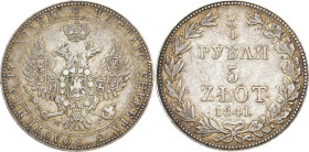 RUSSLAND GROSSFUERSTENTUM / KAISERREICH
Nikolaus I., 1825 - 1855, für Polen. 3/4 Rubel (5 Zloty) 1841, Warschau. Bitkin 1150. 15.60 g. R Sehr schön
...