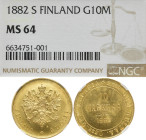 RUSSLAND GROSSFUERSTENTUM / KAISERREICH
Alexander III., 1881 - 1894, für Finnland. 10 Markkaa 1882 S, Helsinki. In US-Plasikholder der NGC mit der Be...