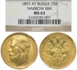 RUSSLAND GROSSFUERSTENTUM / KAISERREICH
Nikolaus II., 1894 - 1917. 15 Rubel 1897, St. Petersburg. Mit schmalen Rand - NARROW RIM In US-Plastikholder ...