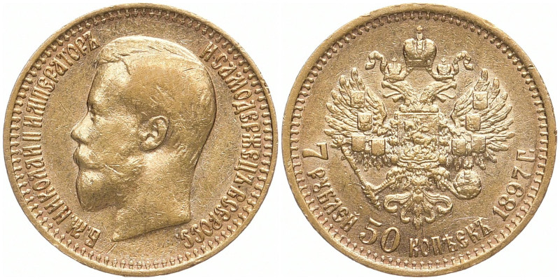 RUSSLAND GROSSFUERSTENTUM / KAISERREICH
Nikolaus II., 1894 - 1917. 7 1/2 Rubel ...