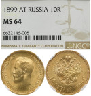 RUSSLAND GROSSFUERSTENTUM / KAISERREICH
Nikolaus II., 1894 - 1917. 10 Rubel 1899 AG, St. Petersburg. In US-Plastikholder der NGC mit der Bewertung MS...