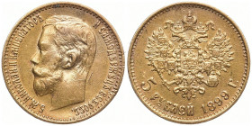 RUSSLAND GROSSFUERSTENTUM / KAISERREICH
Nikolaus II., 1894 - 1917. 5 Rubel 1899 FZ, St. Petersburg. Bitkin 24; Fr. 180. 4.27 g. Winz. Kratzer, sehr s...