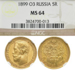 RUSSLAND GROSSFUERSTENTUM / KAISERREICH
Nikolaus II., 1894 - 1917. 5 Rubel 1899 FZ, St. Petersburg. In US-Plastikholder der NGC mit der Bewertung MS ...
