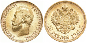 RUSSLAND GROSSFUERSTENTUM / KAISERREICH
Nikolaus II., 1894 - 1917. 10 Rubel 1911 EB, St. Petersburg. Bitkin 16; Fr. 179. 8.61 g. Attraktives Exemplar...