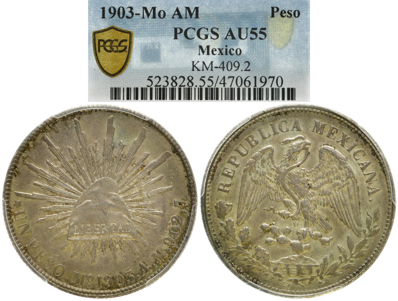 MEXIKO
2. Republik, seit 1867 Peso 1903 MO-AM, Mexico City. In US-Plastikholder...