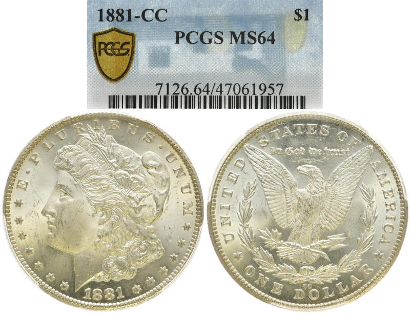 VEREINIGTE STAATEN (USA)
 Morgan Dollar 1881 CC, Carson City. In US-Plastikhold...