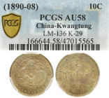 CHINA PROVINZ KWANGTUNG
 10 Cents 1890. In US-Plasikholder der PCGS mit der Bewertung AU58 (166644.58/47015565). L&M 136; K. 29. Vorzüglich