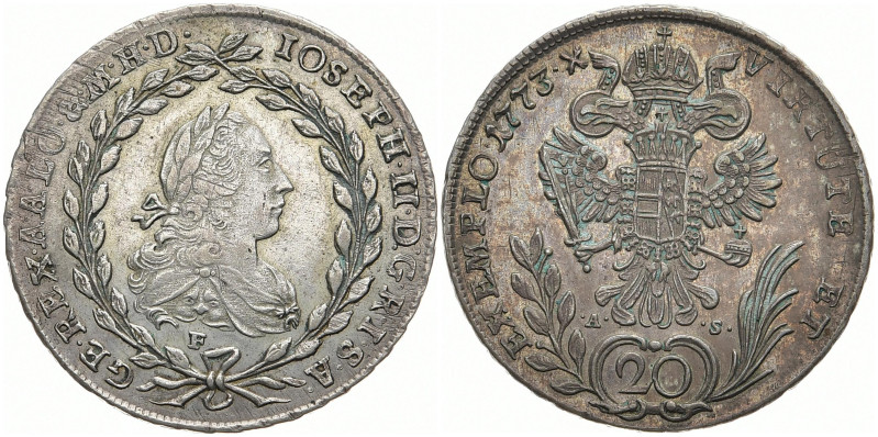 HABSBURGER BIS 1866
Josef II., 1765-1790. 20 Kreuzer 1773 F//.A.-.S., Hall. Mm....