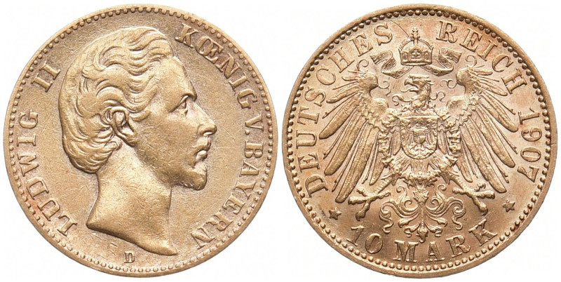 REICHSGOLDMÜNZEN BAYERN
Ludwig II., 1864-1886. 10 Mark 1880, D. J. 196. 3.93 g....