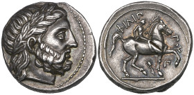 Kings of Macedon, Philip II (359-336 BC), tetradrachm, Amphipolis (323- 315), laureate head of Zeus right, rev., nude youth on horseback right, claspi...