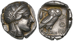 Attica, Athens, tetradrachm, c.430 BC, helmeted head of Athena, rev., owl standing right with head facing; olive spray and crescent behind, 17.17g, ab...
