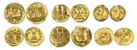 Byzantine gold (5), comprising solidi of Justinian I, 4.23g (S. 139), Heraclius and Heraclius Constantine, 4.50g (S. 743), Heraclius, Heraclius Consta...
