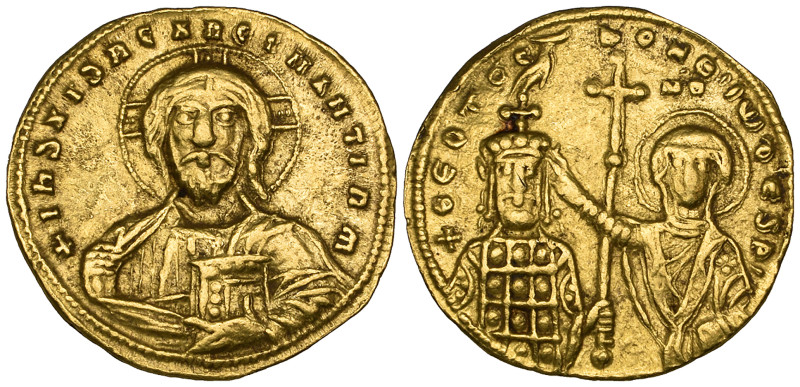 John I (969-976), histamenon, facing bust of Christ, rev., facing busts of the V...