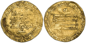Abbasid, al-Mutamid (256-279h), dinar, Madinat al-Salam 269h, obv., with letter sad below field, 4.19g (Bernardi 177Jh, date not listed), with curved ...