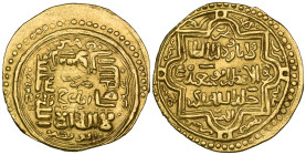 Jalayrid, temp. Hasan Buzurg (736-757h), dinar, Aydhaj, undated (but see footnote), obv., from the die of an Ilkhanid dinar of Abu Sa‘id, dated 719h (...