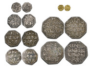 India, Assam, Shiva Simha, rupee, Sk 1654, year 19 (KM 91); Pramatta Simha, rupee, Sk 1669 (KM 122); Gaurinatha Simha, half rupees (2, both KM 204), q...