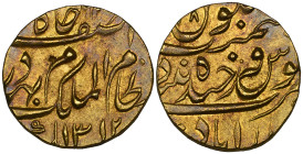 India, Hyderabad, Mir Mahbub Ali Khan (AH 1285-1329; AD 1869-1911), ashrafi, 1312/28, 11.17g (KM Y.22), single test mark on obverse, extremely fine or...