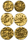 India, Hyderabad, Mir Mahbub Ali Khan (AH 1285-1329; AD 1869-1911), quarter-ashrafis (3), dates only partially visible, 2.79g, 2.79g, 2.81g (KM Y.20),...