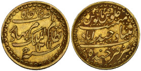 India, Hyderabad, Mir Mahbub Ali Khan (AH 1285-1329; AD 1869-1911), provisional milled coinage, ashrafi, 1311/27, 11.20g (KM Y.33), edge bruise, good ...