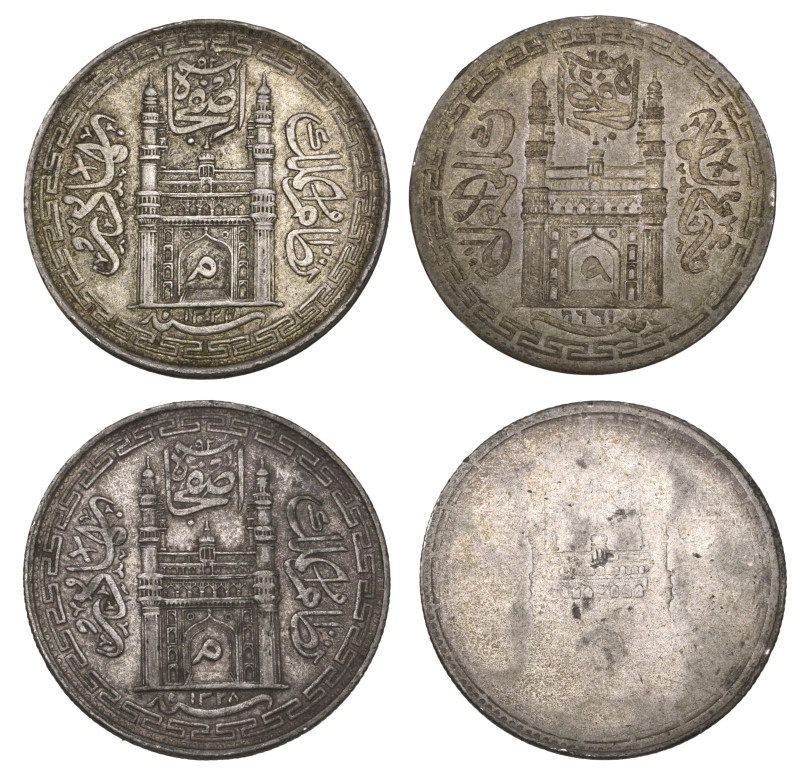 India, Hyderabad, Mir Mahbub Ali Khan, obverse brockages or lakhis of rupees (2)...