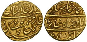 India, Moghul Empire, Ahmad Shah Bahadur (1748-54), mohur, (11)67h/7, Shahjahanabad, 10.84g (KM 449.12), two rim test marks, very fine 

Estimate: 5...