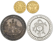India, Manilal Chimanlal & Co, Bombay, gold third-tola, star, rev., fineness details, 3.97g, extremely fine; and silver Diwali token of the National R...