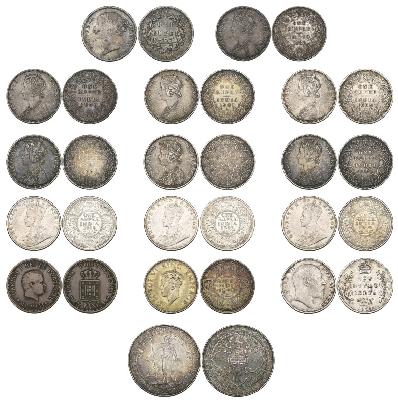 India, Victoria – George V, rupees (13), 1840 divided legend, 1885, 1889, 1891 (...