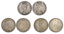 India, Victoria, obverse brockage or lakhi of rupee (1876-1901 type), about very fine; Edward VII, obverse brockage or lakhi of rupee, about extremely...
