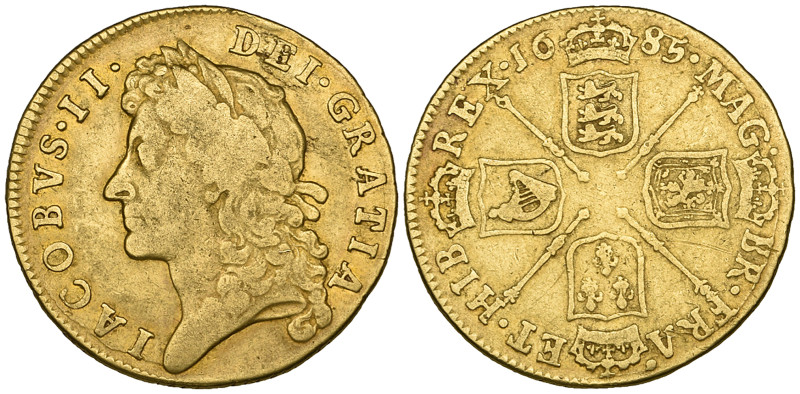 James II, guinea, 1685, first bust, plain below (S. 3400), minor edge bruise, ab...