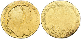 William and Mary, guinea, 1694, probably 4 over 3 (S. 3426), heavy traces of mounting, mediocre

Estimate: 400 - 500