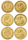 g George III, New Coinage, sovereigns (3), 1817 (S. 3785), has been mounted and with surface knocks, fine, 1818 (S, 3785A), very good and 1820 (S.3785...