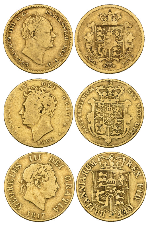 g George III – William IV, half-sovereigns (3), 1817, 1828, 1835 large size (S. ...