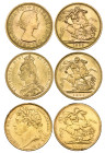 g George IV, sovereign, 1821, has been mounted and gilt, about fine; Victoria, sovereign, 1892, very fine; and Elizabeth II, sovereign, 1958, mint sta...