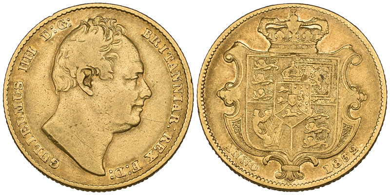 g William IV, sovereign, 1832, second bust (S. 3829B), about fine

Estimate: 4...
