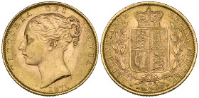 g Victoria, young head, shield type sovereign, 1871, die no. 28, almost as struck, from a severely cracked and failing obverse die

Estimate: 350 - ...