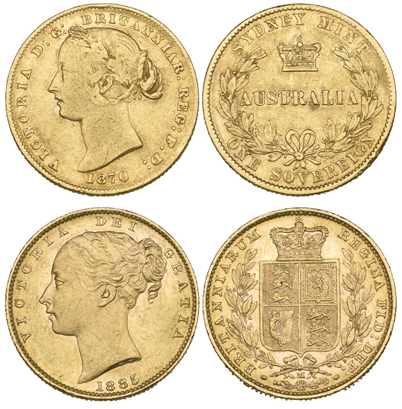 g Victoria, young head, shield type sovereign, 1885 M, extremely fine or better ...