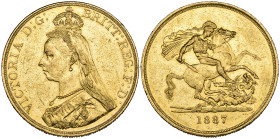 g Victoria, Jubilee, 1887, five-pounds (S. 3864), heavily bagmarked, about extremely fine

Estimate: 1800 - 2200