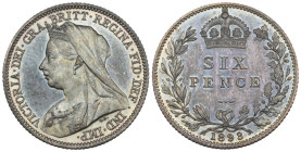 Victoria, old head, proof sixpence, 1893 (S. 3941), mint state, blue toning, in NGC holder graded PF 64

Estimate: 200 - 300