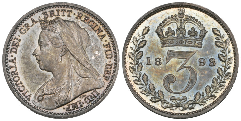 Victoria, old head, proof threepence, 1893 (S. 3942), virtually mint state and w...
