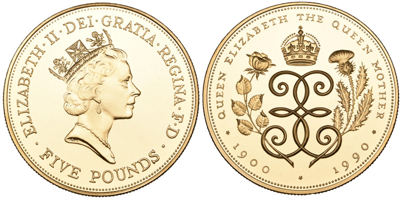 g Elizabeth II, 90th Birthday of the Queen Mother, 1990, crown struck in gold (S...