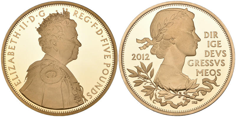 g Elizabeth II, Diamond Jubilee, 2012, proof £5 crown struck in gold, by Ian Ran...