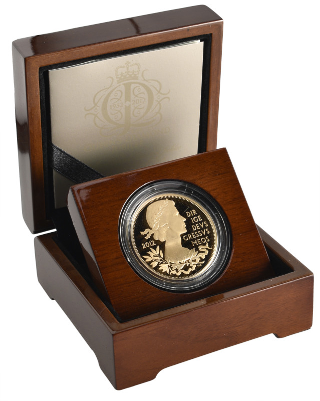 g Elizabeth II, Diamond Jubilee, 2012, proof £5 crown struck in gold, by Ian Ran...