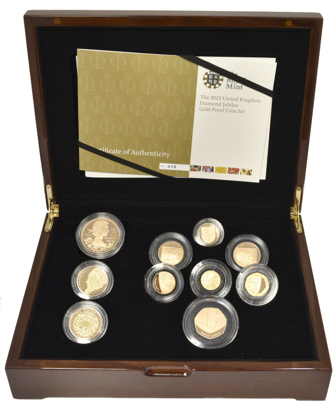 g Elizabeth II, Diamond Jubilee, 2012, proof set of 10 coins all struck in gold,...