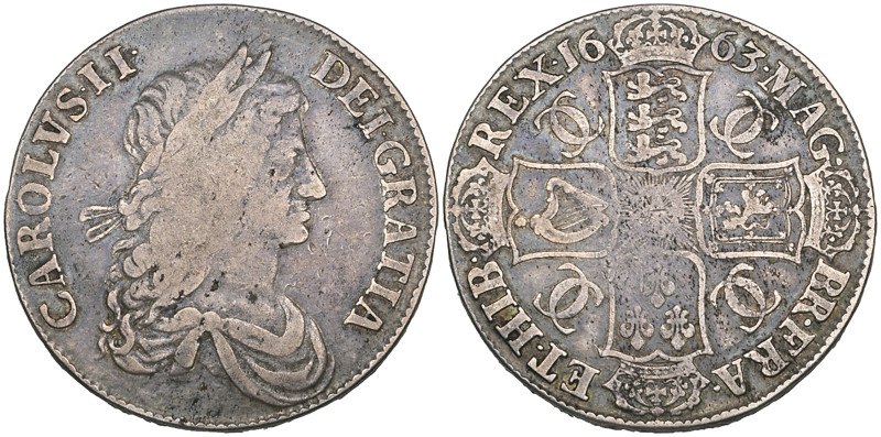 Charles II, crown, 1663, lettered edge dated XV (E.S.C. 353; S. 3354), lightly h...